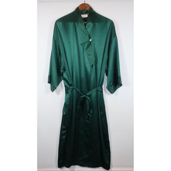 Victoria's Secret Other - Vintage Victoria's Secret Satin Kimono Robe Forest Green Size M L Gold Label 90s